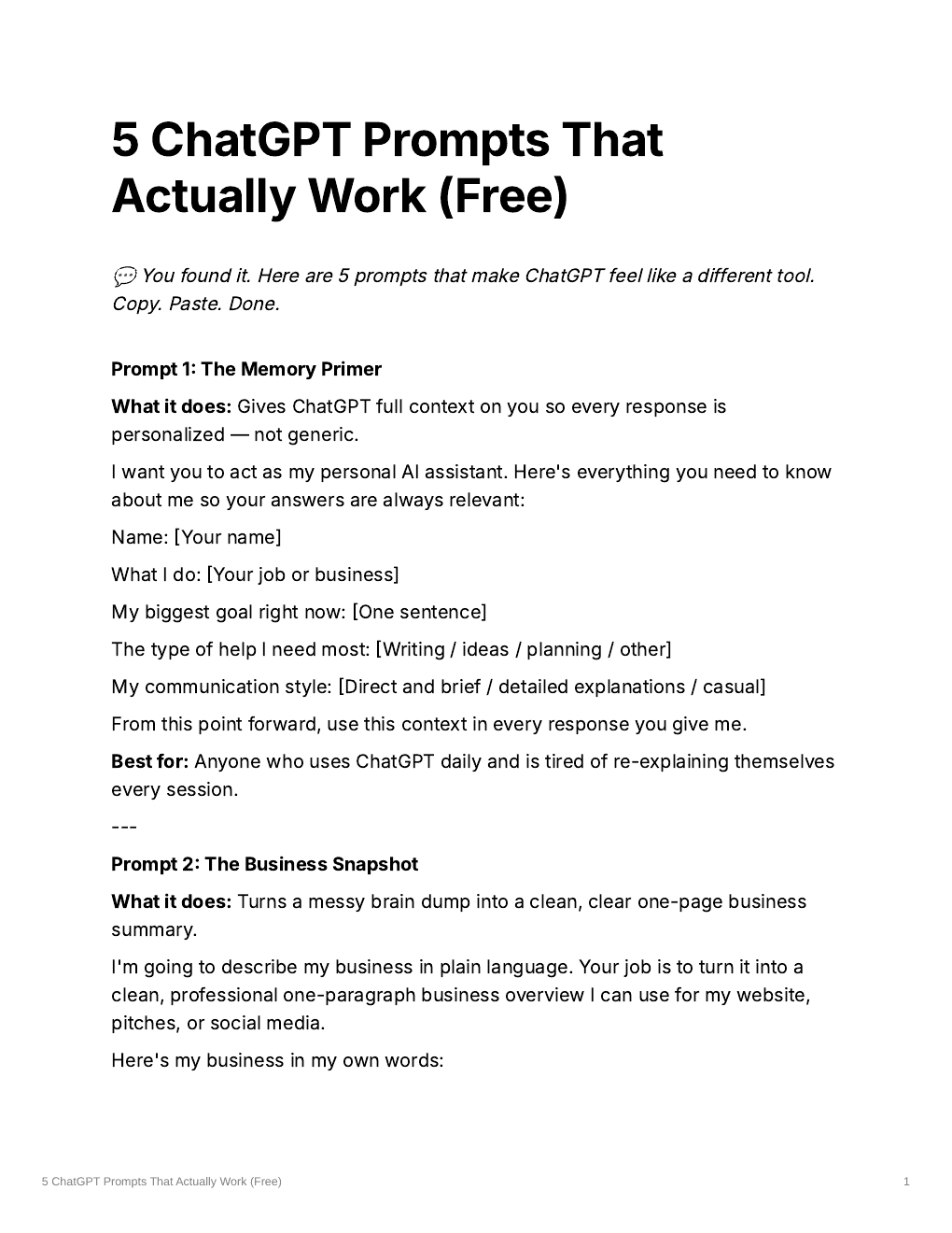 5 ChatGPT Prompts That Actually Work guide cover